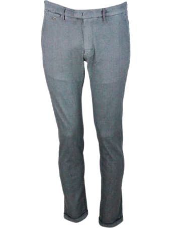 Sartoria Tramarossa Luis Slim Trousers In Stretch Cotton Gabardine With Prince Of Wales Print With America Pockets With Tailored Stitching