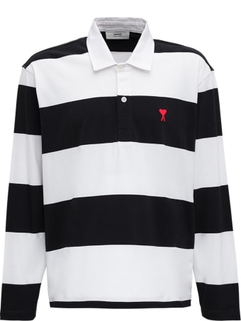 Ami Alexandre Mattiussi Striped Organic Cotton Polo Shirt With Logo