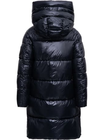 Save the Duck Long Ecological Black Down Jacket With Logo Patch