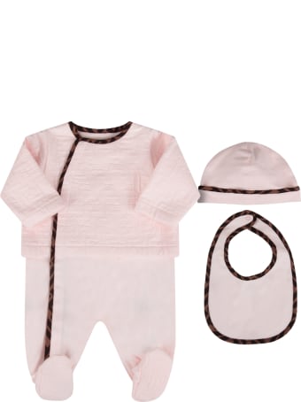 Fendi Pink Set With Double Ff For Baby Girl