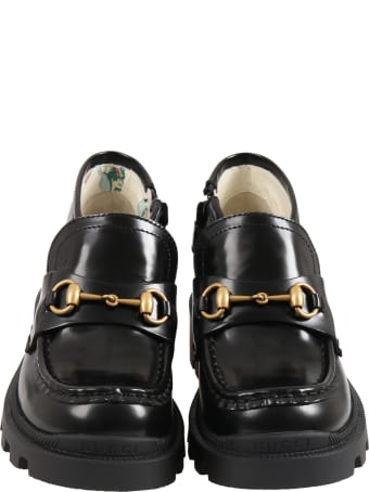 Gucci Black Moccasin For Kids With Iconic Bee