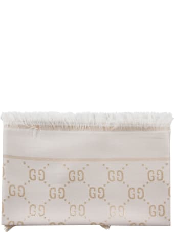 Gucci Ivory And Gold Girl Scarf With Double Gg