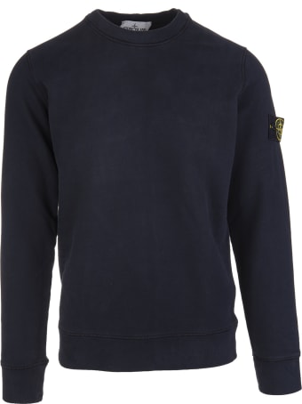 Stone Island Man Navy Blue Round Neck Sweatshirt With Logo Patch | italist
