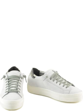 P448 White/snake Print Leather Women's Flat Sneakers