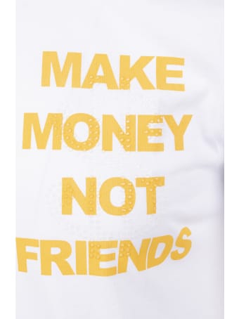 Make Money Not Friends White T-shirt With Yellow Logo And Rhinestone Dollar