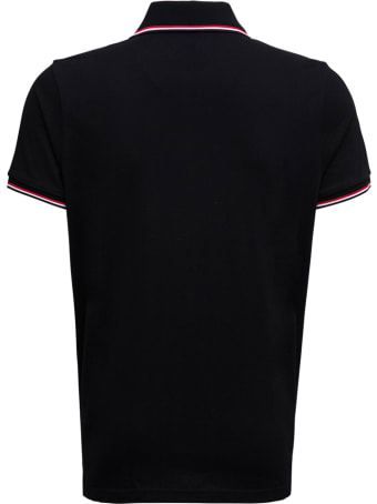 Moncler Black Cotton Piqet Polo Shirt With Logo Patch