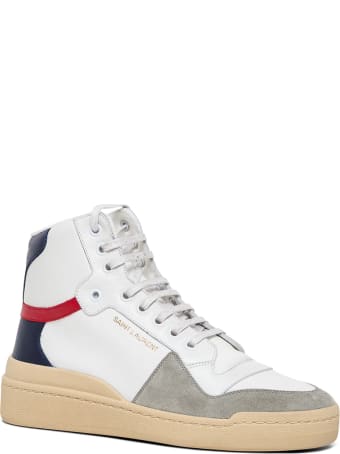 Saint Laurent Sl24 Mid-top Canvas And Leather Sneakers