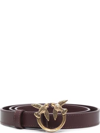 Pinko Love Berry Brown Leather Belt With Logo