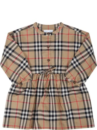 Burberry Beige Dress For Baby Girl With Vintage Checks