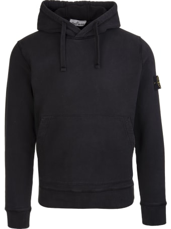 Stone Island Man Black Hoodie With Logo Patch
