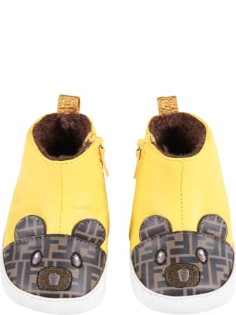 Fendi Yellow Boots For Baby Kids Wih Bear