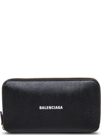 Balenciaga Black Leather Wallet With Logo Print