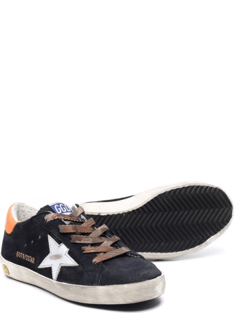 Golden Goose Junior Super-star Sneakers In Navy Blue Suede With Contrast Details