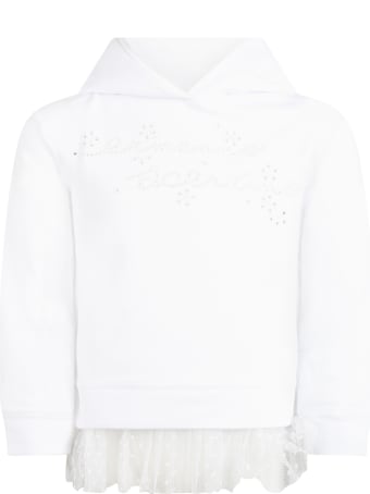 Ermanno Scervino Junior White Sweatshirt For Girl With Logo