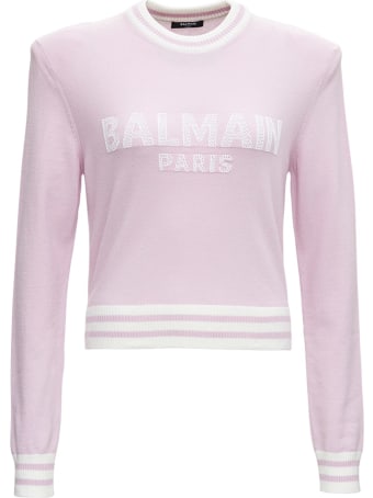 Balmain Pink Wool Sweater With Logo