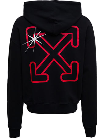 Off-White Black Cotton Hoodie With Starred Arrow Print