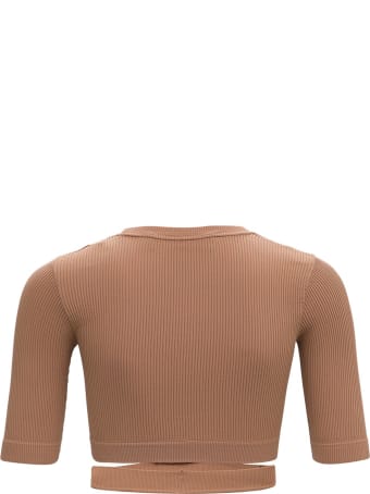 Andrea Adamo Beige Ribbed Knit Sweater