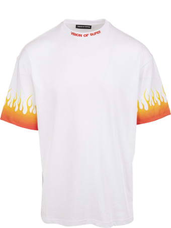 Vision of Super White Oversize T-shirt With Gradient Red Flames