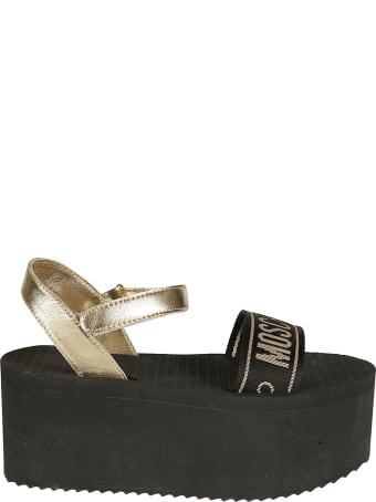 Moschino T-strap Logo Wedge Sandals