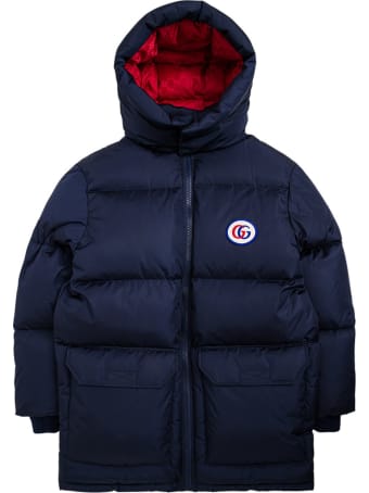 Gucci Blue Nylon Down Jacket With Logo Patch