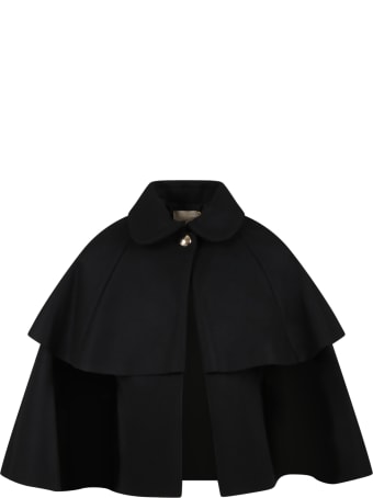 Elie Saab Black Cape For Girl With Metallic Logo