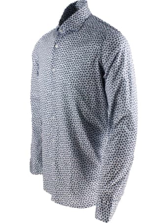Sonrisa Luxury Shirt In Soft, Precious And Very Fine Stretch Cotton Flower With French Collar In Two-tone Circles Print