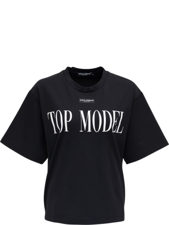 Dolce & Gabbana Black Cotton T-shirt With Top Model Front Print