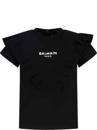 Balmain Black Dress For Baby Girl With Logo