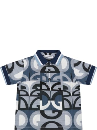 Dolce & Gabbana Light Blue Polo Shirt For Babyboy With Logos