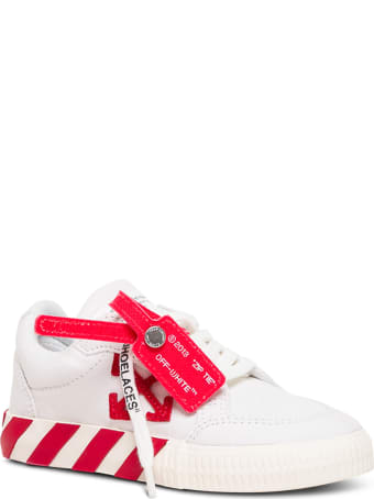 Off-White Low Vulcanized White And Red Fabric Sneakers