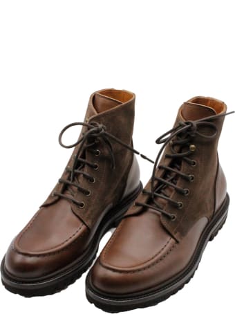 Brunello Cucinelli Ankle Shoe In Smooth And Split Leather With Laces And Wagon Sole