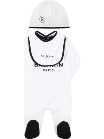 Balmain Set Bianco Per Neonati Con Logo Nero