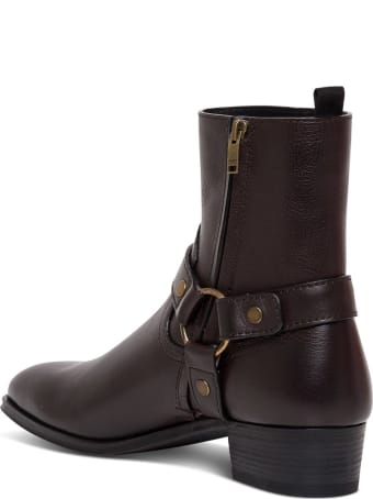 Saint Laurent Wyatt Ankle Boots In Brown Leather