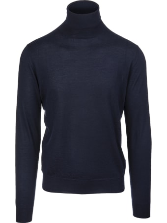 Fedeli Man Navy Blue Turtleneck Pullover In Cashmere And Silk
