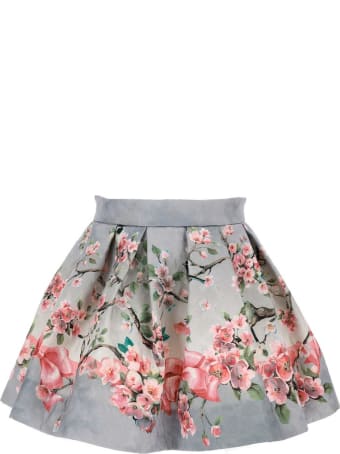 Monnalisa Floral Skirt In Cotton Blend
