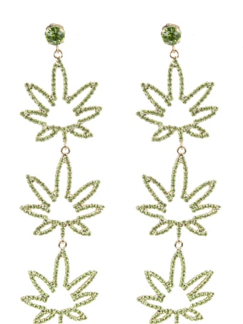 GCDS Crystal-embellished Leaf Earrings