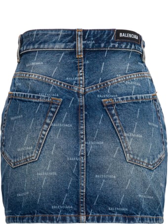Balenciaga Denim Skirt With Allover Logo