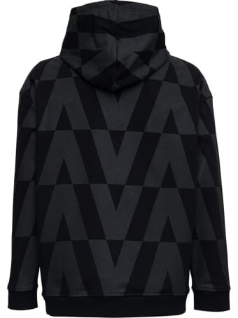 Valentino Black Cotton Hoodie With Macro Optical Print