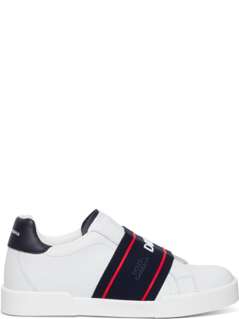 Dolce & Gabbana White Leather Sneakers With Logo Band