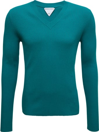 Bottega Veneta Long Sleeved Petrol Colored Ribbed Shirt