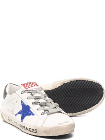 Golden Goose Junior White Super-star Sneakers With Blue Star And Black Spiler