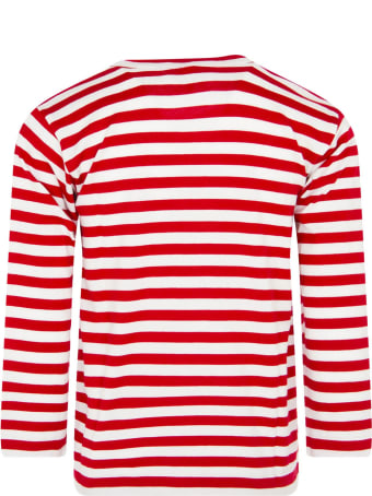 Comme des Garçons Play White And Red Striped T-shirt With Heart For Kids