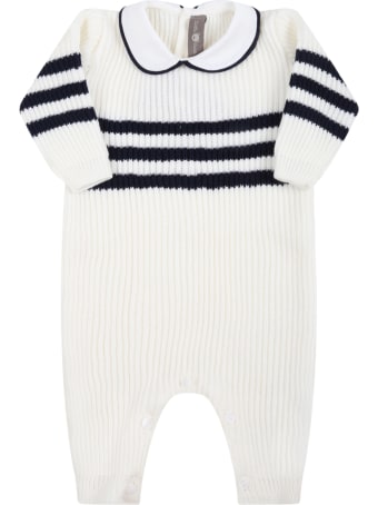 Little Bear White Babygrow For Baby Boy With Blue Details