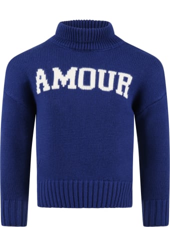 Zadig & Voltaire Blue Sweater For Kids With Amour Writing