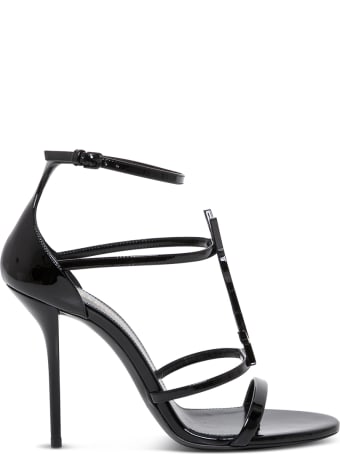 Saint Laurent Cassandra Black Leather Sandals With Logo
