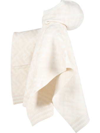 Fendi Ivory Poncho For Girl With Iconic Ff Logo