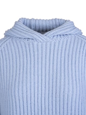 Fedeli Woman Hooded Sweater In Light Blue Ribbed Cashmere