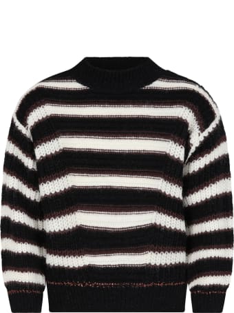 Catimini Black Sweater For Girl With Stripes