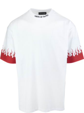 Vision of Super White Oversize T-shirt With Red Flames