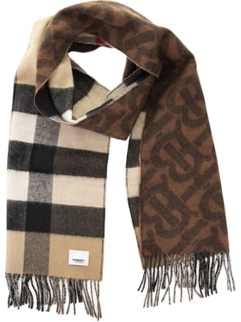 Burberry Tb Half Mega - Reversible Cashmere Scarf With Tartan And Monogram Pattern